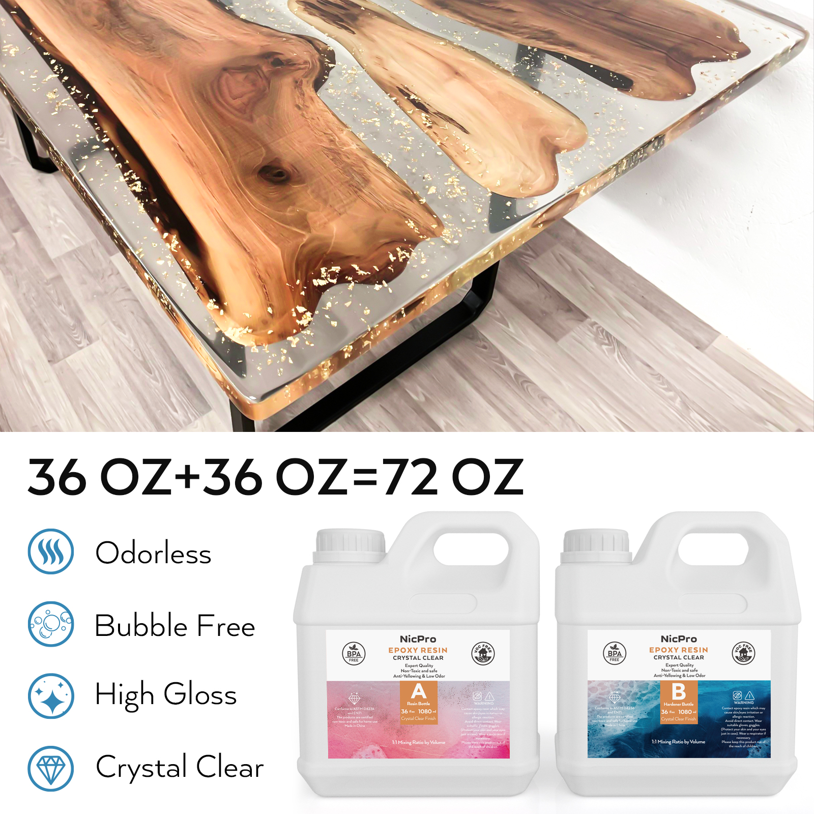 Nicpro 72oz Crystal Clear Epoxy Resin Kit photo 7
