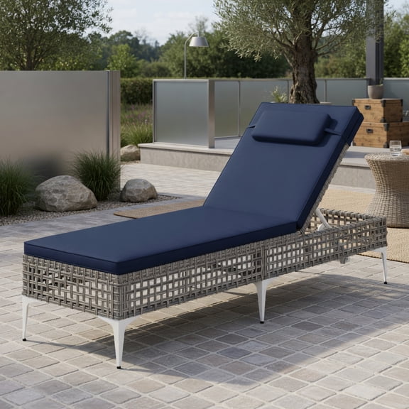 Spaco Patio Chaise Lounge Chair, Patio Chair with 6-Level Adjustable Backrest and Headrest for Patio, Garden, Backyard, Navy