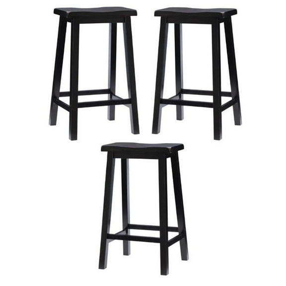 Home Square 29" Wood Bar Stool in Antique Black Finish - Set of 3