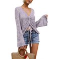 thumbnail image 1 of XINQIHANG Womens Boho Off Shoulder Sheer Crop Tops Bell Sleeve Flowy Oversized Crochet Ruched Pullover Sweaters, 1 of 6