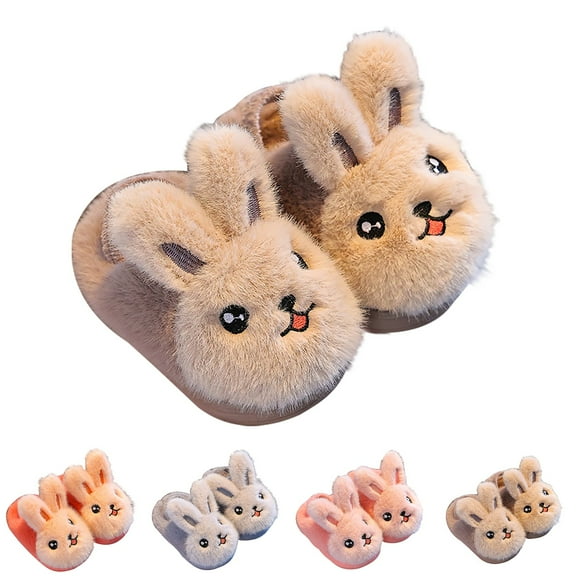 Otqutp Kids Boys Girls Cute Bunny Fuzzy Slippers Non-Slip Furry Soft Bedroom House Slides Fall Winter Warm Indoor Shoes
