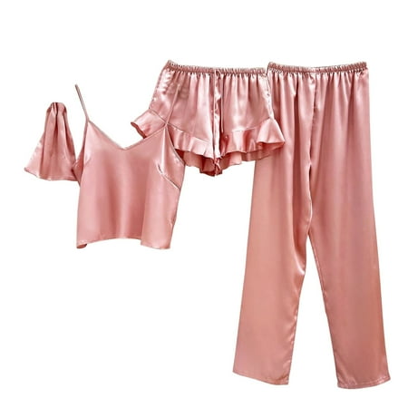 

Womens Pajamas Set Five Piece Of Suspender That Can Be Worn In Four Seasons Black Suspender Trousers Home Service Light and Comtable Night Shirts for Women Sleepwear Pink S