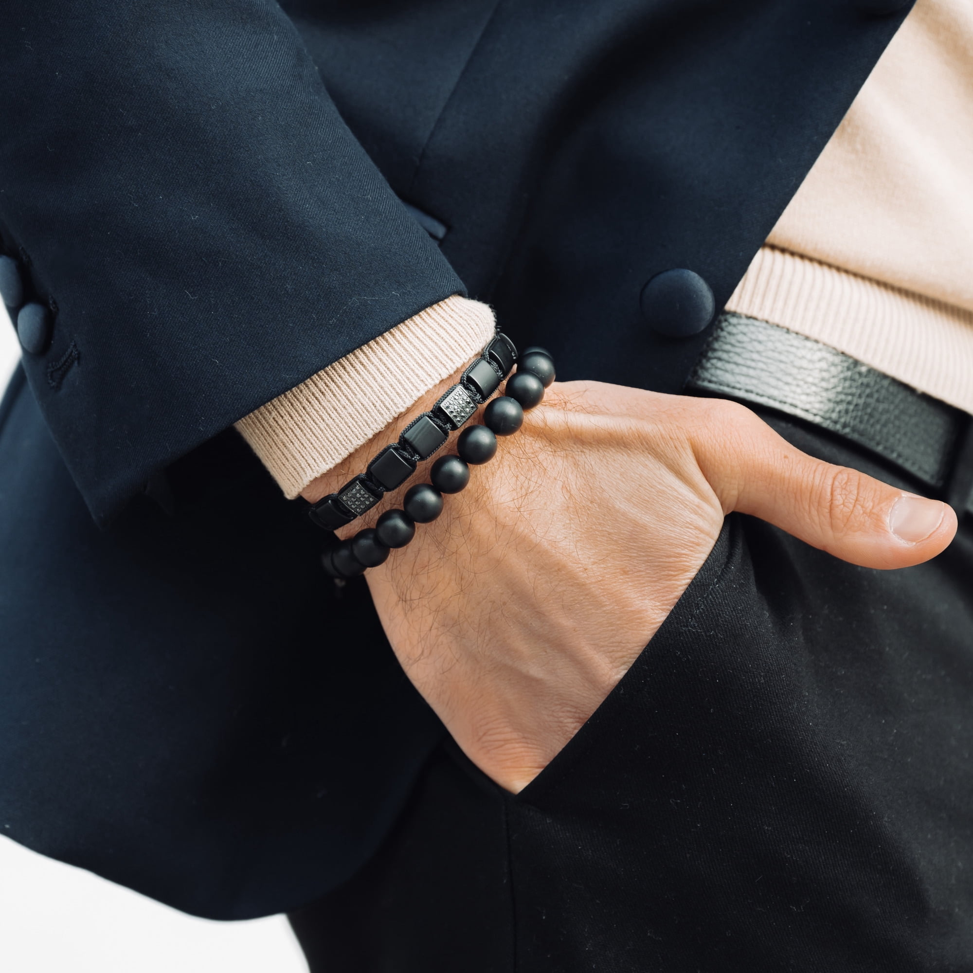 Men's BLACK ONYX Beaded Bracelet | Gift for Men | One Size Fits All | 100% Natural | Gemstone Adjustable Bracelet