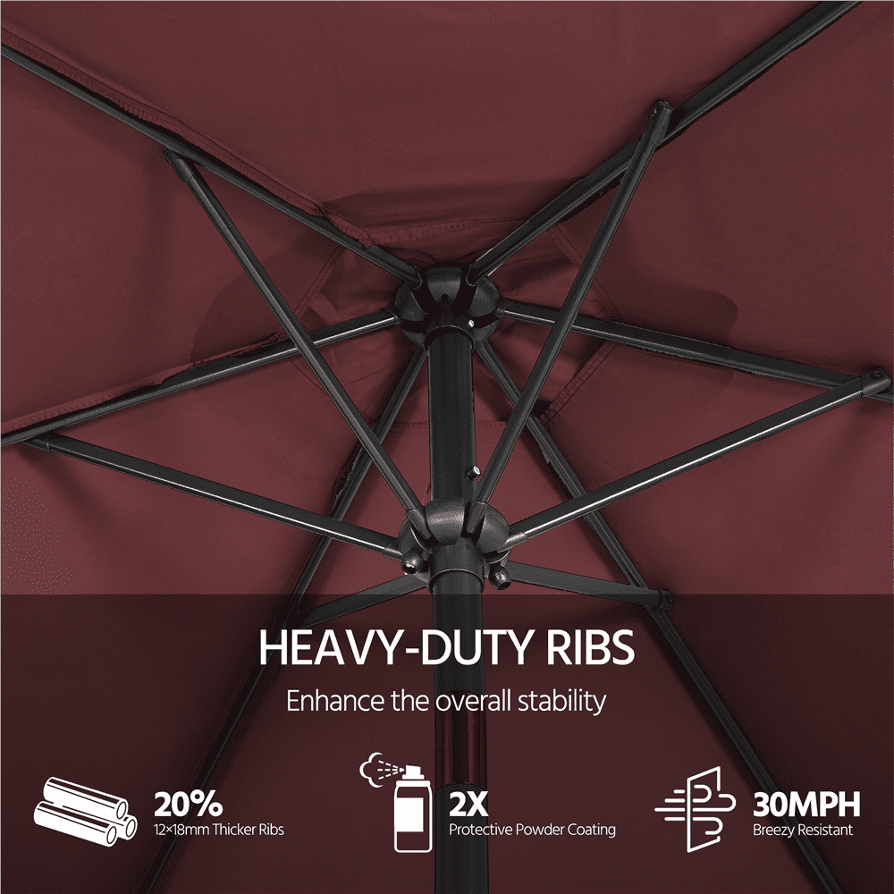 Renwick 9 Ft Outdoor Patio Umbrella with Push Button Tilt and Crank, Burgungy