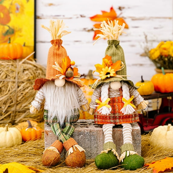 2Pcs Fall Gnome Autumn Gnomes Plush Handmade Thanksgiving Decorations Scandinavian Tomte Nisse Swedish Elf Dwarf for Thanksgiving Day Gift Harvest Home Festival Shelf Table Ornament Set