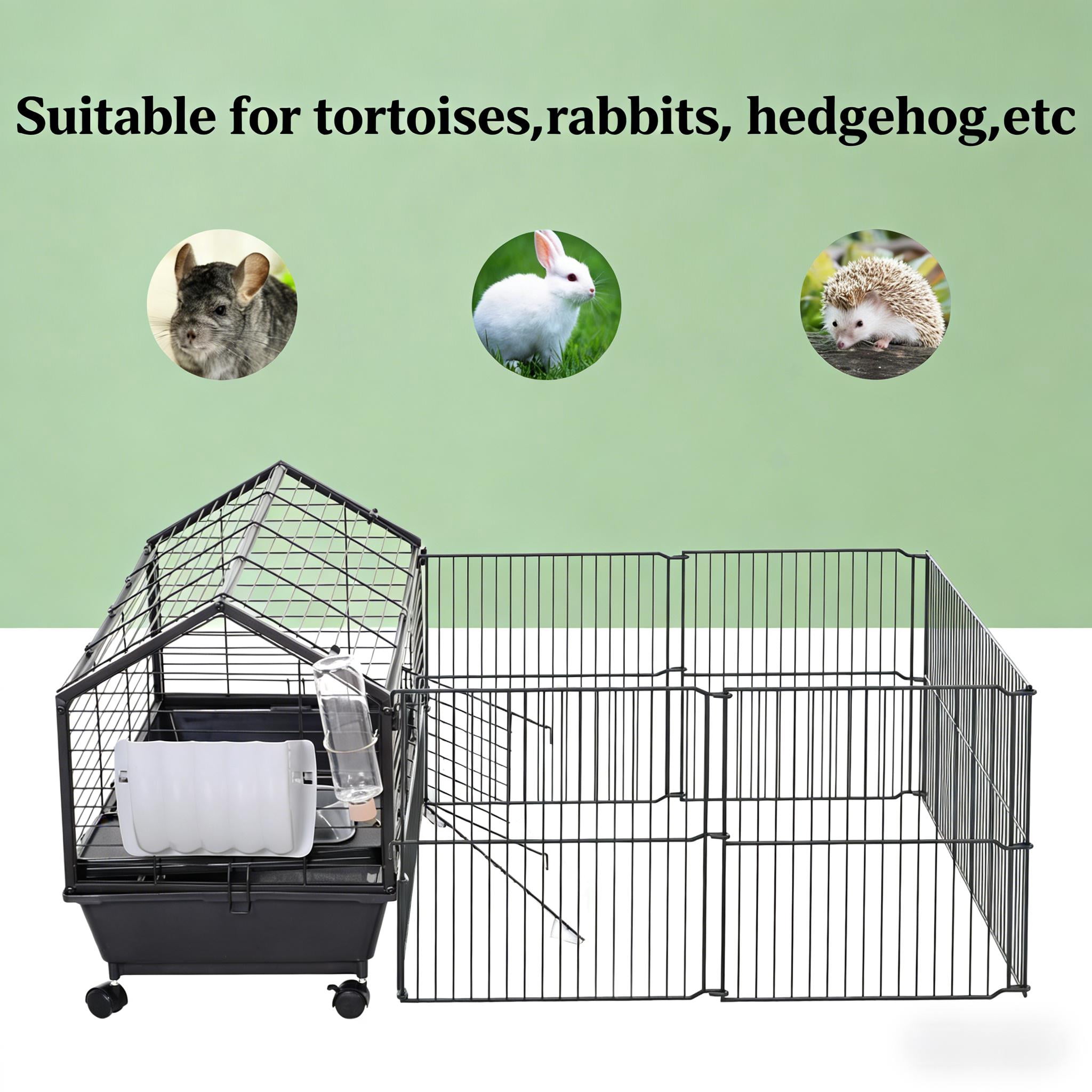 Rolling Metal Small Animal Hutch Cage, Small Pet Hutch Spacious Pet House