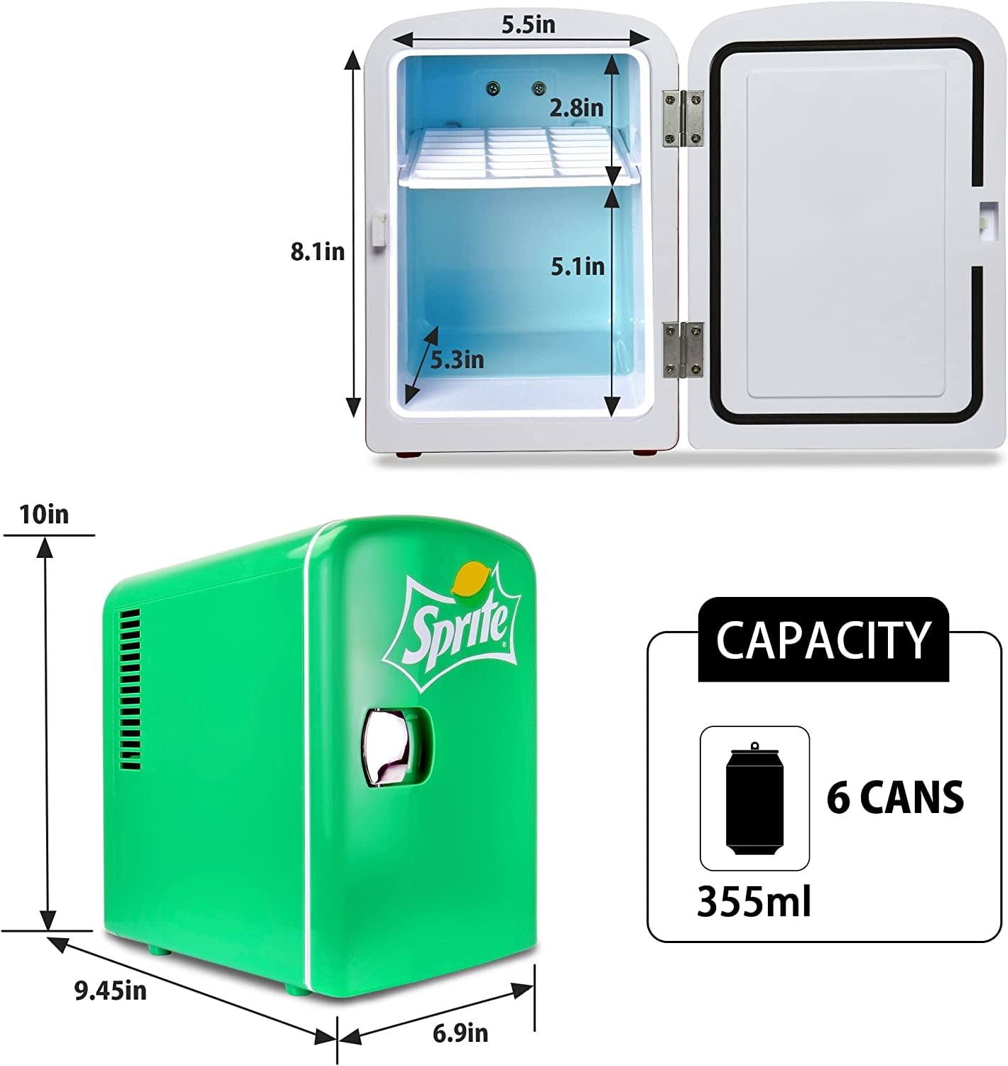 Fridge - 6 Can Refrigerator for Bedroom Office, Portable Table Top Beverage Cooler, 12V 110V Refrigerador For Drinks, Soda, Wines, Use In Car, Dorm, Outdoor,