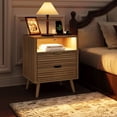 thumbnail image 2 of GUNAITO Table de Nuit Cannelée pour Chambre avec Station de Recharge Table de Chevet avec Lumières DEL Table de Nuit en Bois avec Tablette Ouverte et 2 Tiroirs Chêne 1 Pce, 2 of 9