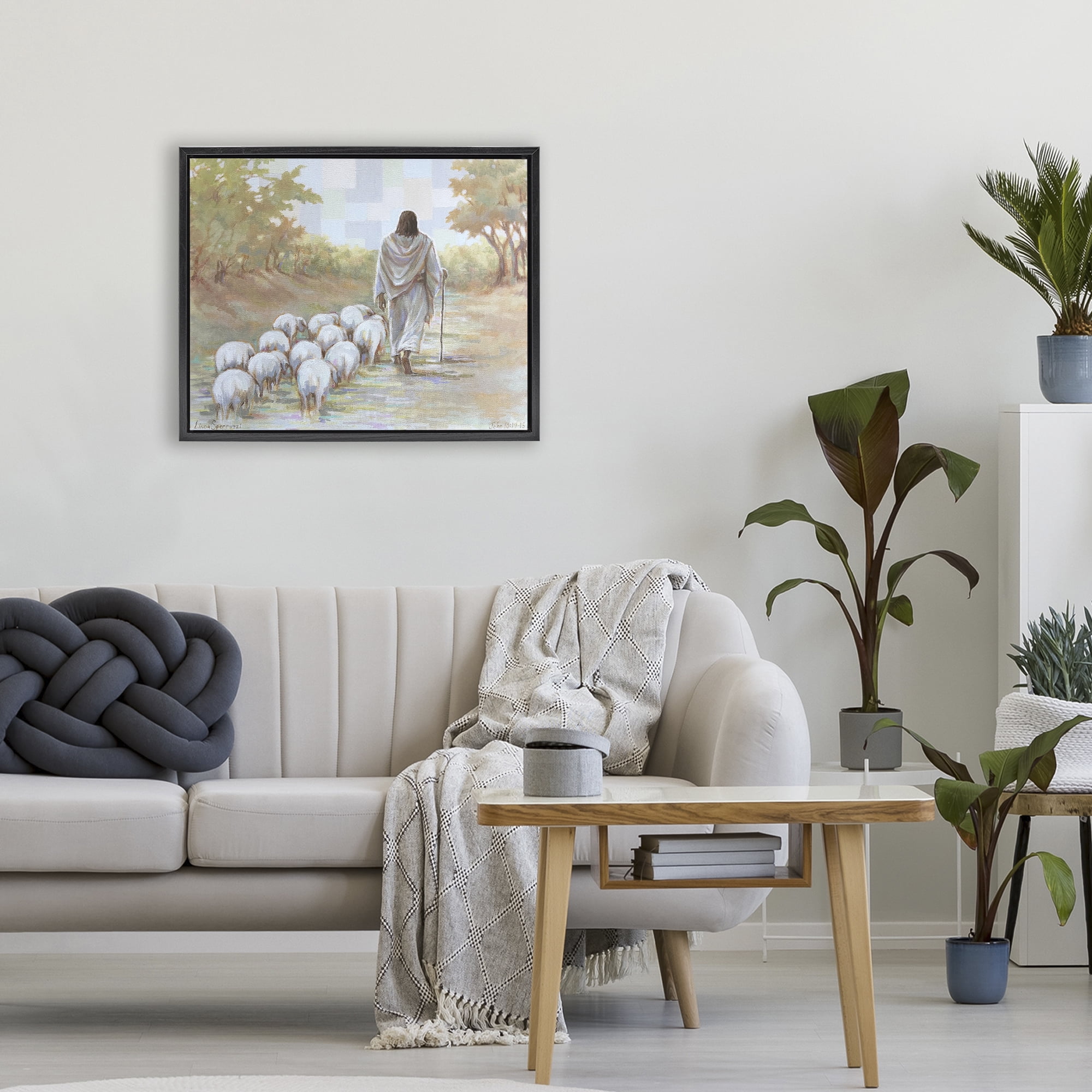 Stupell Industries Lead On Good Shepherd Black Framed Floater Canvas Wall Art, design by Linda Sperruzzi