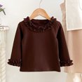 thumbnail image 7 of Toddler Girl's Long Sleeve Ribbed Shirt Ruffle Collar and Cuffs Casual Cute Pullover Top Spring Fall Daily Wear Stretchy Basic Tee Elegant Princess Blouse Activewear, Size 2-3 T, 7 of 7