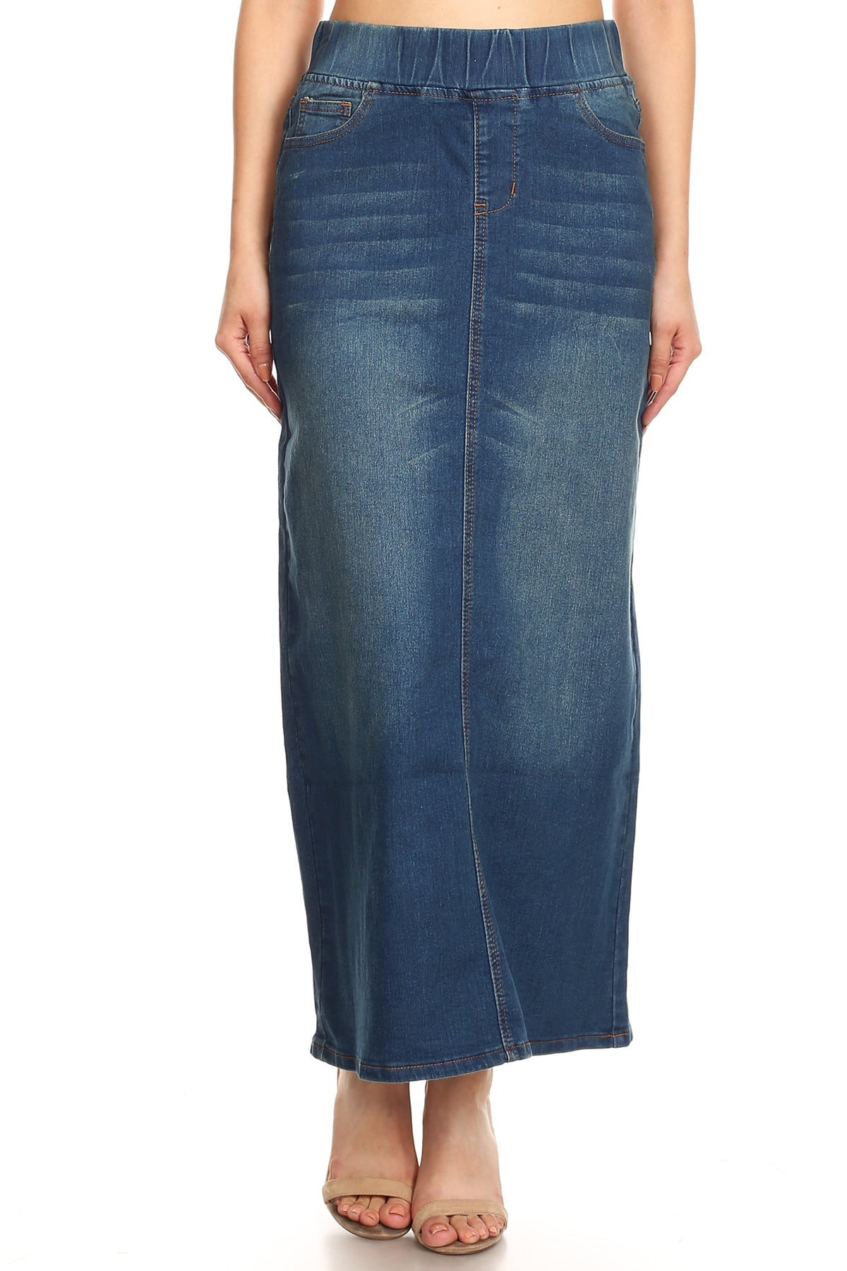 Ladies Plus Size Long Flared Indigo Stretch Denim Maxi Skirt Sizes 14 to 26 