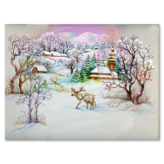 Designart ' Winter VIllage Life Landscape ' Traditional Canvas Wall Art Print