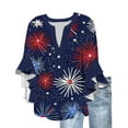 thumbnail image 3 of Feancey Womens 4th of July Shirts Dressy Trendy Ruffled 3/4 Sleeve Blouse American Flag Novelty Print Henley Shirt Loose Fit Casual Button V Neck Tops Multicolor S, 3 of 6