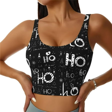 Adobk Ho-Ho-Ho 2 Print Sports Bras for Women Longline Workout Crop Tank Tops Padded with Built in Shelf Padded Sports Bra-Large