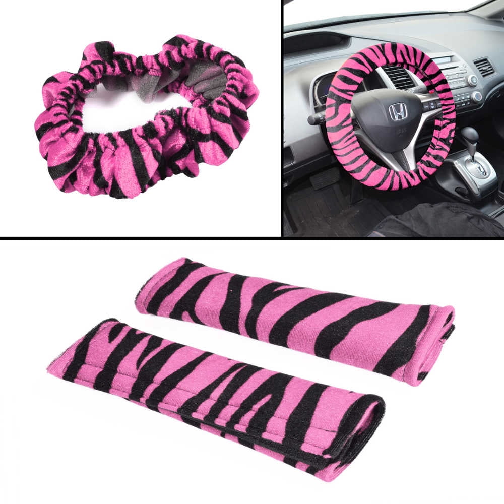 BDK Zebra Print Car Seat Covers Two Tone Zebra Accent on Black, 9pc, Full Set
