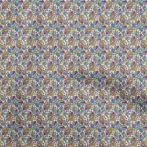 oneOone Polyester Spandex White Fabric Asian Paisley Diy Clothing Quilting Fabric Print Fabric By Yard 56 Inch Wide