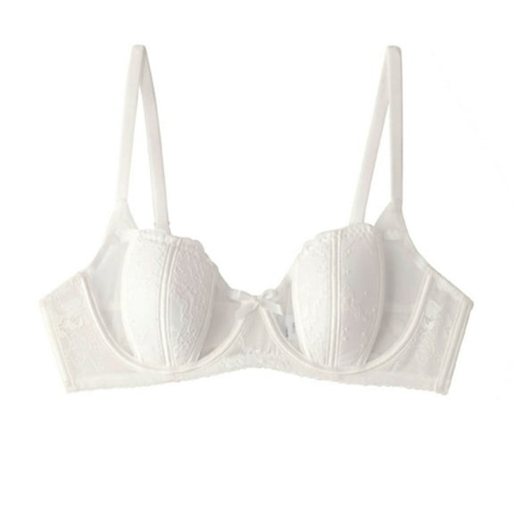 Women's Demi Cup Bra Mesh Patchwork Underwire Balconette Bra Push-up Sexy Lace Push Up Plus Size Bra Sheer Unlined