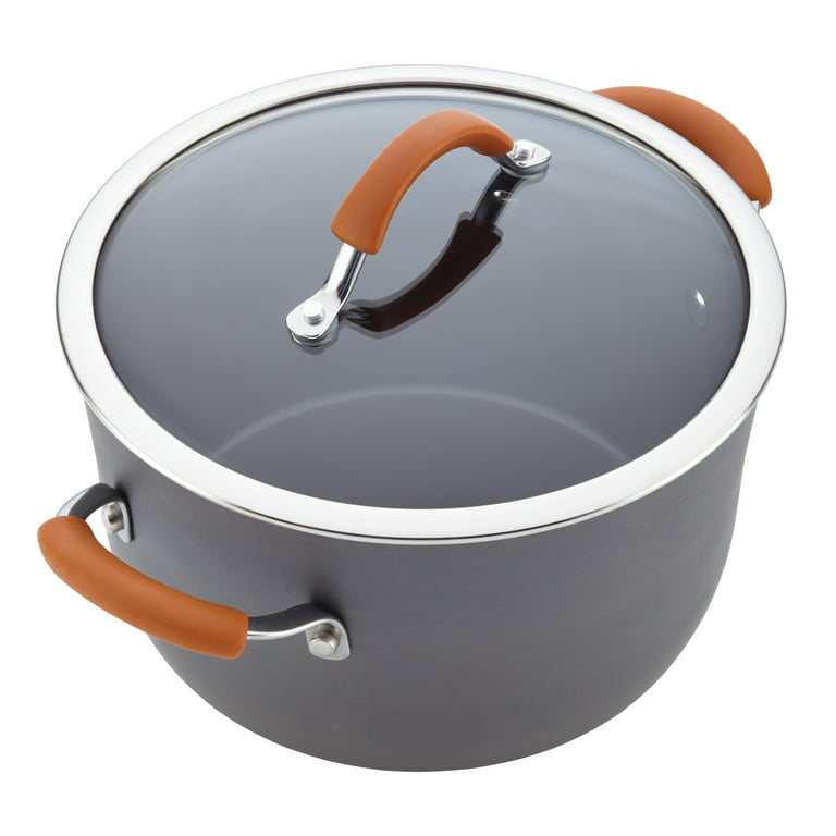  Rachael Ray Brights Hard Anodized Nonstick Stock Pot/Stockpot  with Lid, 10 Quart, Gray with Orange Handles & Brights Hard Anodized  Nonstick Pasta Pot / Stockpot / Stock Pot - 8 Quart
