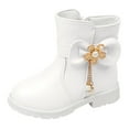 thumbnail image 6 of Girls Snow Boots Sweet Bowknot Fringe Princess Winter Dress Booties Lug Sole Low Heel Warm Furry Lined Zipper Ankle Boots 10 Little Kid White, 6 of 6