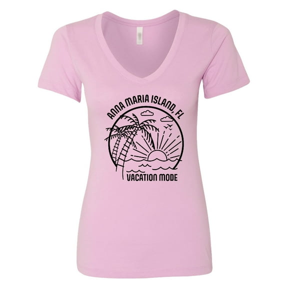 Inktastic Summer Vacation Mode Anna Maria Island Florida Women's V-Neck T-Shirt