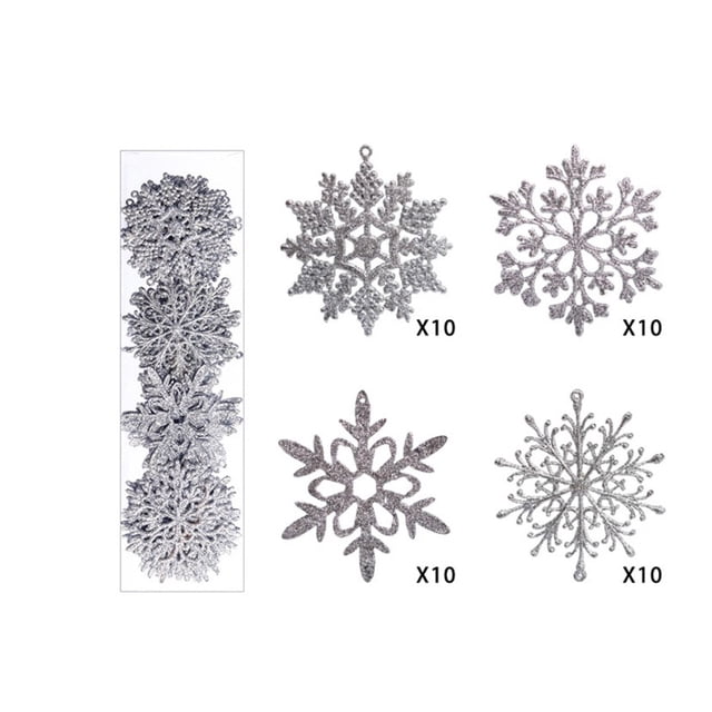 Adornos coloridos de copos de nieve, 40 piezas de polvo de brillo navideño, colgante navideño, copo de nieve con brillo, construcción robusta