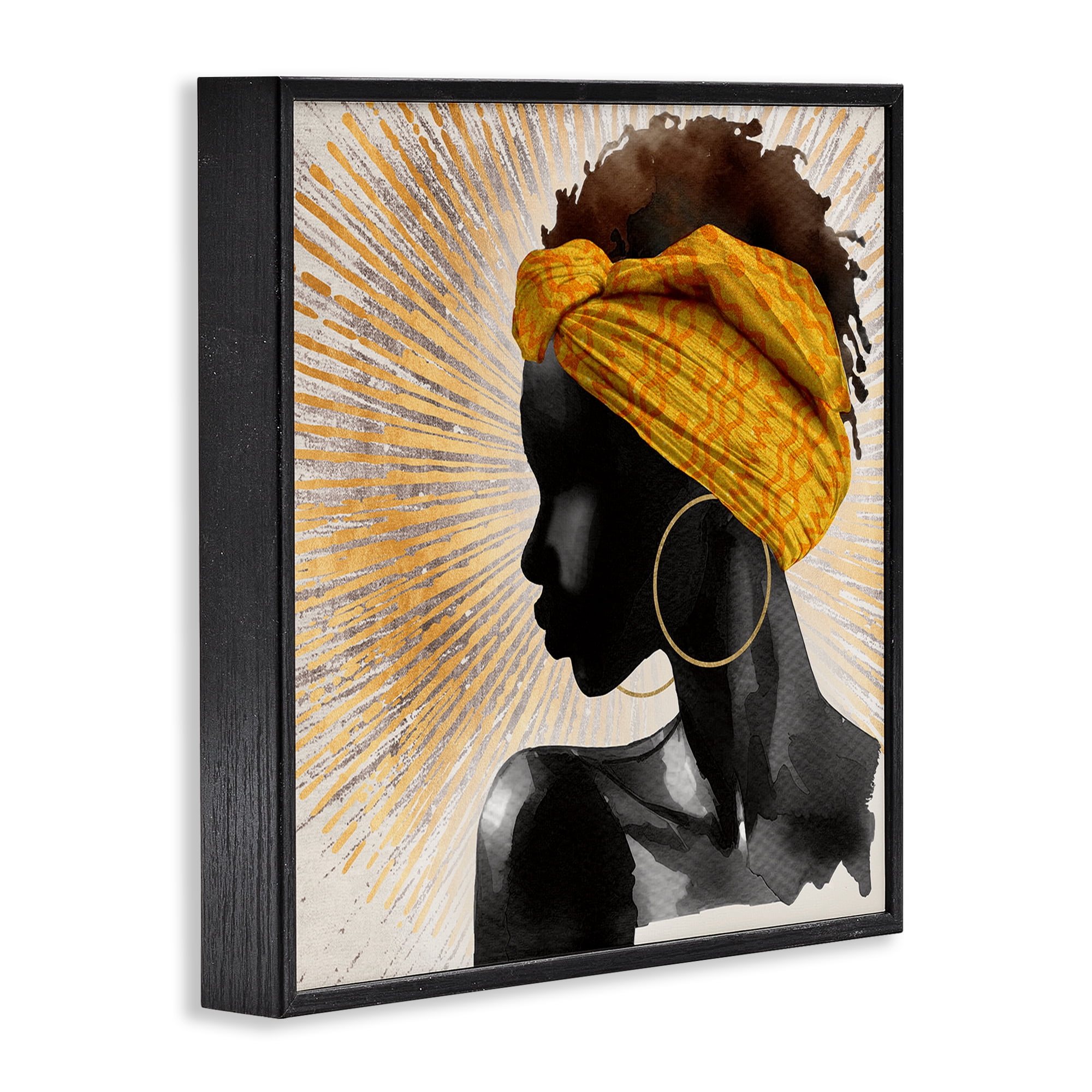 Stupell Industries Golden Sunburst Profile with Headwrap Black Framed Giclee Art, design by CAD Designs