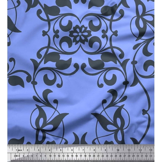 Soimoi Moss Georgette Fabric Leaves & Filigree Damask Decor Fabric Printed Yard 42 Inch Wide