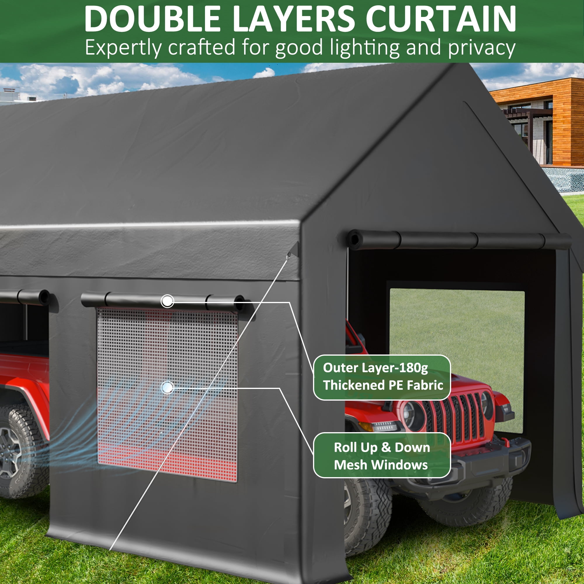 MUCHANT 12'x20' Heavy Duty Carport Canopy with Enhanced Four-Hole Base and Side-Opening Door, Portable Carports Garage for Pickup, Car, Boat