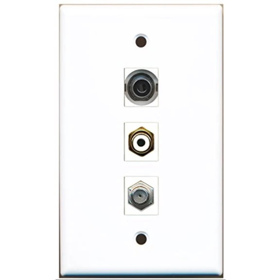 RiteAV - 1 Port RCA White and 1 Port Coax Cable TV- F-Type and 1 Port 3.5mm Wall Plate