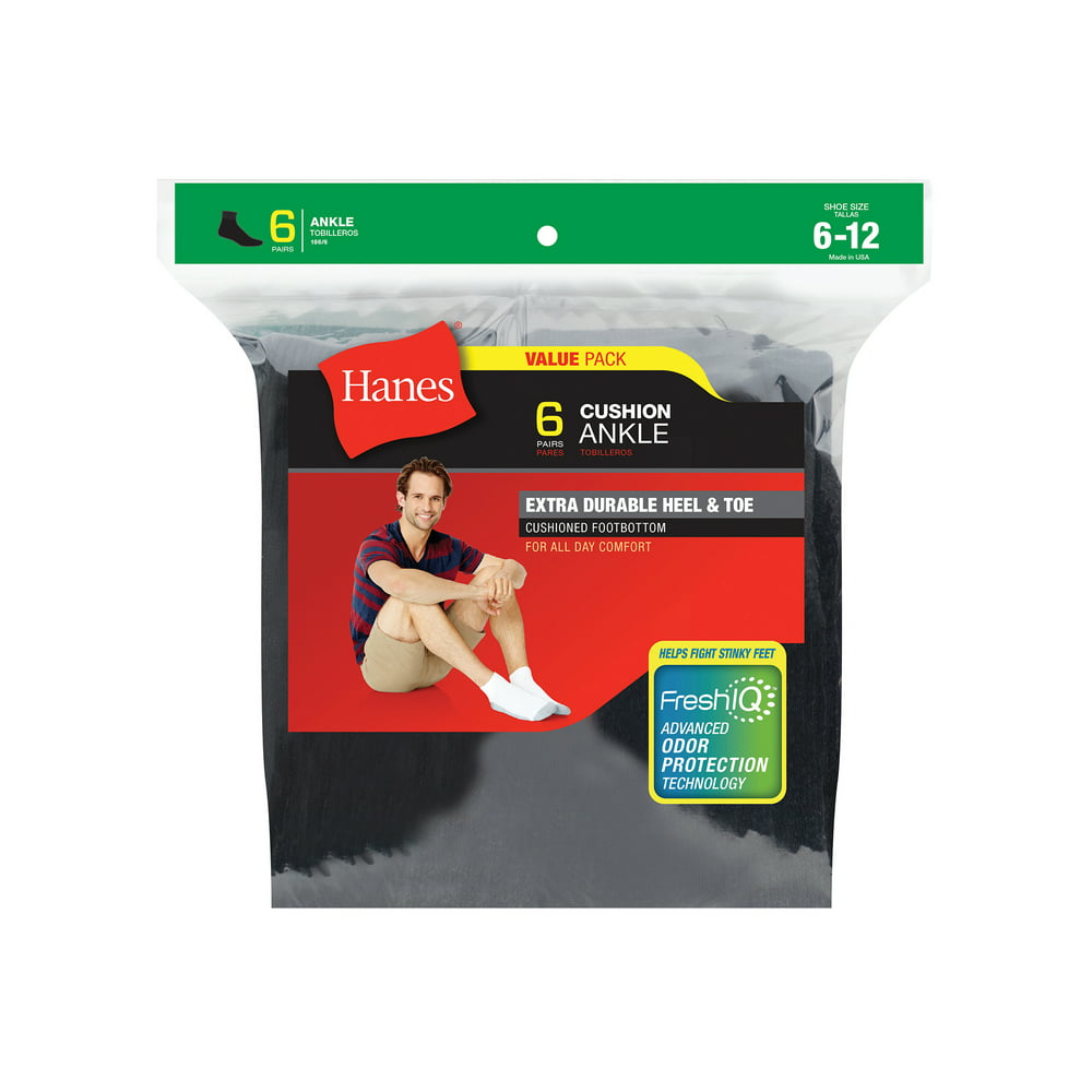 Hanes - Men's Cushion Ankle Socks, 6 Pack - Walmart.com - Walmart.com