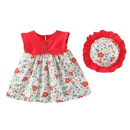 

LBECLEY Little Girls Summer Dresses Toddler Kids Girls Sleeveless Summer Floral Print Ruched Princess Dress Casual Clothes Outfits 3Y Toddler Denim Dresses Red 6