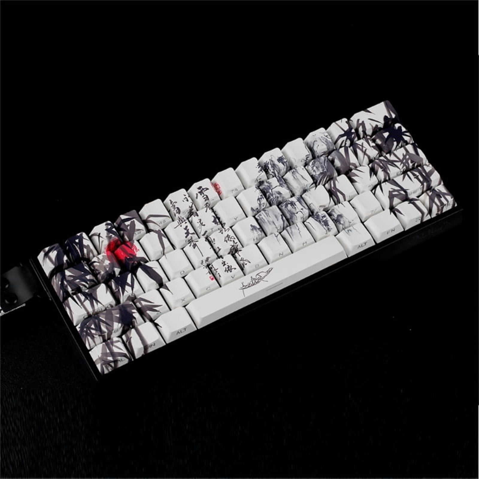 60% 68% ANSI ISO Layout PBT Cherry Profile Keycaps With Bamboo Forest Artwork For 61/64/68 Mechanical Keyboards