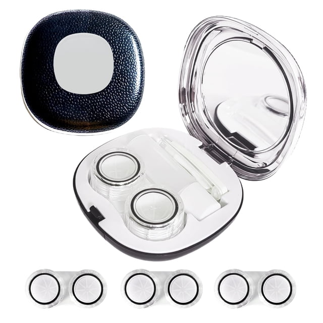 Kit de estuches para lentes de contacto Erewa con espejo y 3 estuches adicionales, color negro