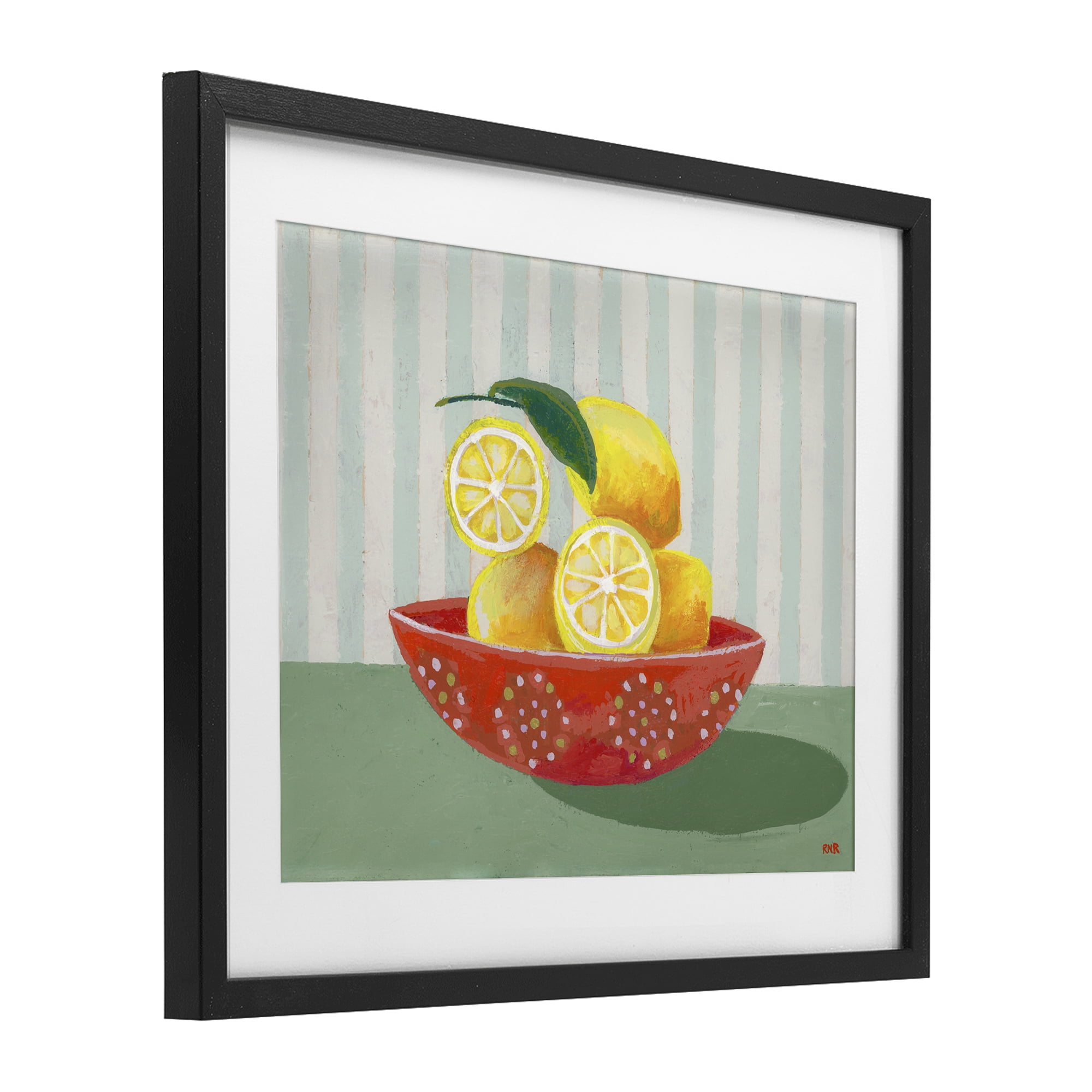 Stupell Industries Sunny Lemons in Red Bowl Black Framed Print Under Glass, design by Rachael Reese
