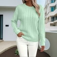 thumbnail image 2 of Duoif Women's Sweaters Women's Fall Knit Sweater - Solid Round Neck Long Sleeve Sweaters for Women Light Green L, 2 of 6
