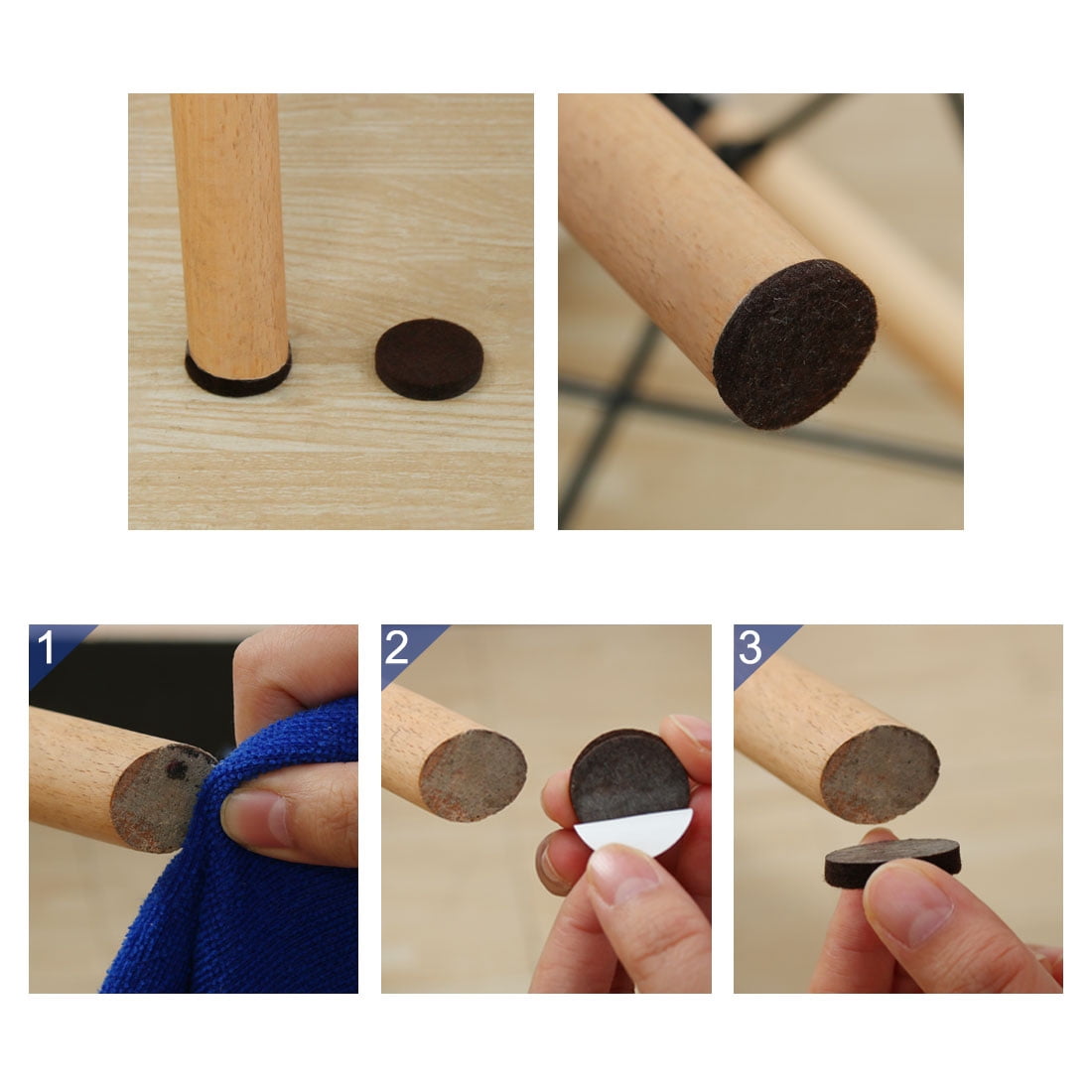 Unique Bargains 100Pcs Furniture Felt Pads Round 1 1/4" Non Slip Reduce Noise Chair Leg Pad Brown