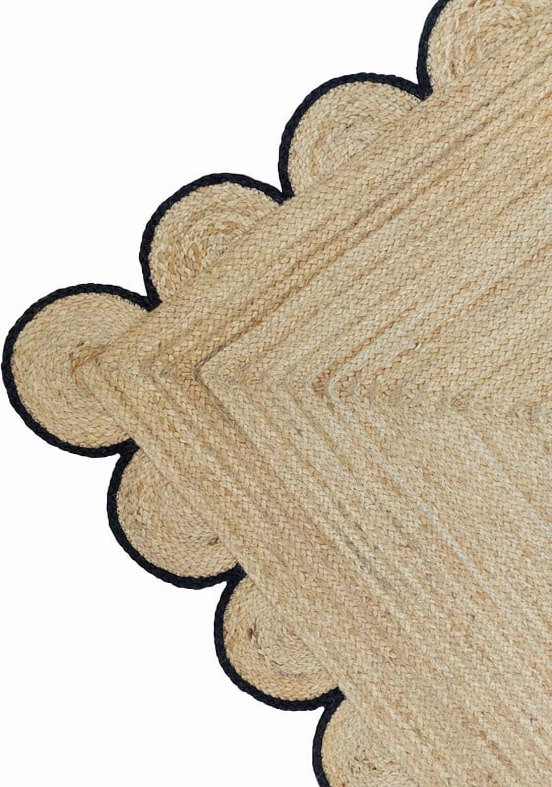 3x9 Ft Black Border Premium Scalloped Jute Rug – Handcrafted Natural Braided Carpet for Living Room, Bedroom, Entryway – Boho Home Decor