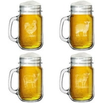 16oz Mason Jar Glass Mug w/Handle Gift Set of 4 Farm Animals Collection