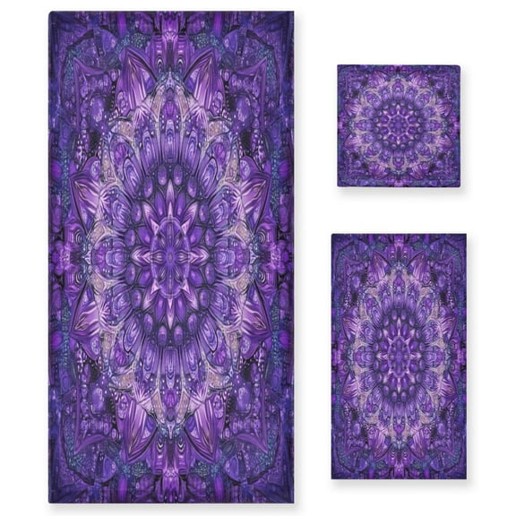 3 Sizes of Towel Sets Including Bath Towel Hand Towel and Washcloth for Daily Use Purple Color Scheme