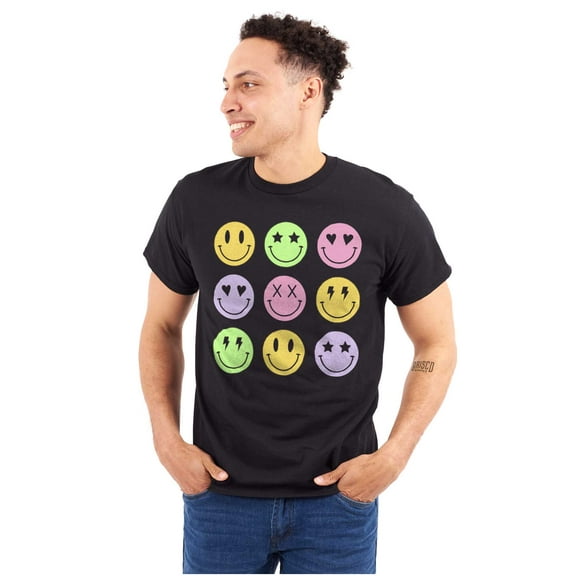 Colorful Happy Face Smile Eyes Men's Graphic T Shirt Tees Brisco Brands S