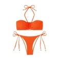 thumbnail image 4 of DHFJKG Bikini Sets For Women 2 Piece Swimsuits U-Wire Halter Textured Bathing Suit With Side Tie Thong Bottoms Soft Beachwear, 4 of 4