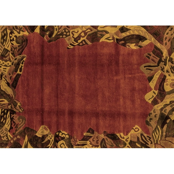Ahgly Company Indoor Rectangle Abstract Orange Modern Area Rugs, 4' x 6'