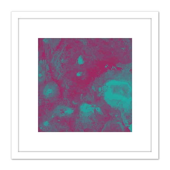 Abstract Paint Purple Green Flow 8X8 Inch Square Wooden Framed Wall Art Print Picture with Mount