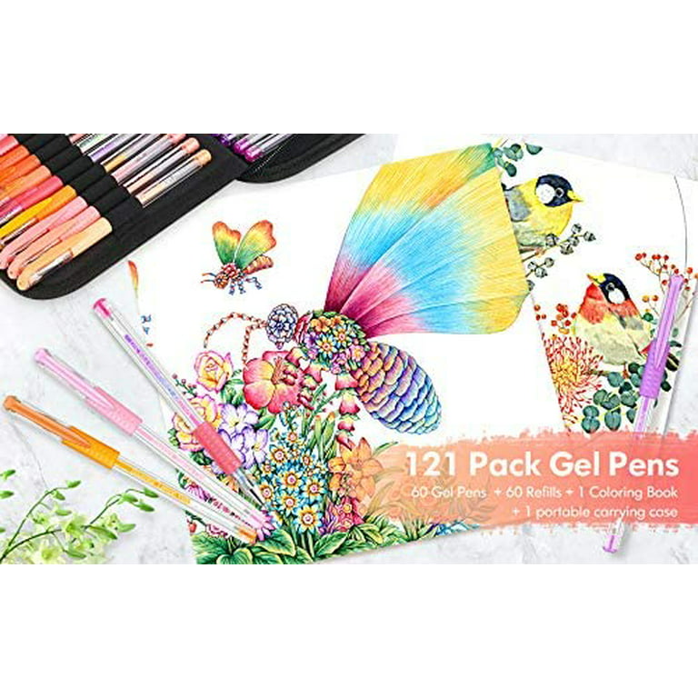 Soucolor Glitter Gel Pens for Adult Coloring Books, 120 Pack-60 Glitter Pens,  60 Refills and Travel Case, 40% More Ink Markers Set for Drawing Doodling  Journali… in 2023