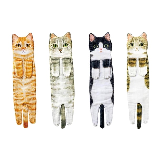 4 toallas de mano divertidas con diseño de gato, decorativas, absorbentes, para colgar en el baño o la cocina. Estilo B