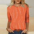 thumbnail image 2 of JTZGDY Floral Tops for Women Loose Fit Casual Fall 3/4 Lenght Sleeve Crewneck Graphic Tunic T-Shirts Lightweight Dressy Pullover Blouse Orange XXL, 2 of 9