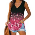 thumbnail image 2 of Gibobby Camiseta sin mangas con cuello en V y estampado de flores degradadas para mujer(Rosa caliente,M), 2 of 5