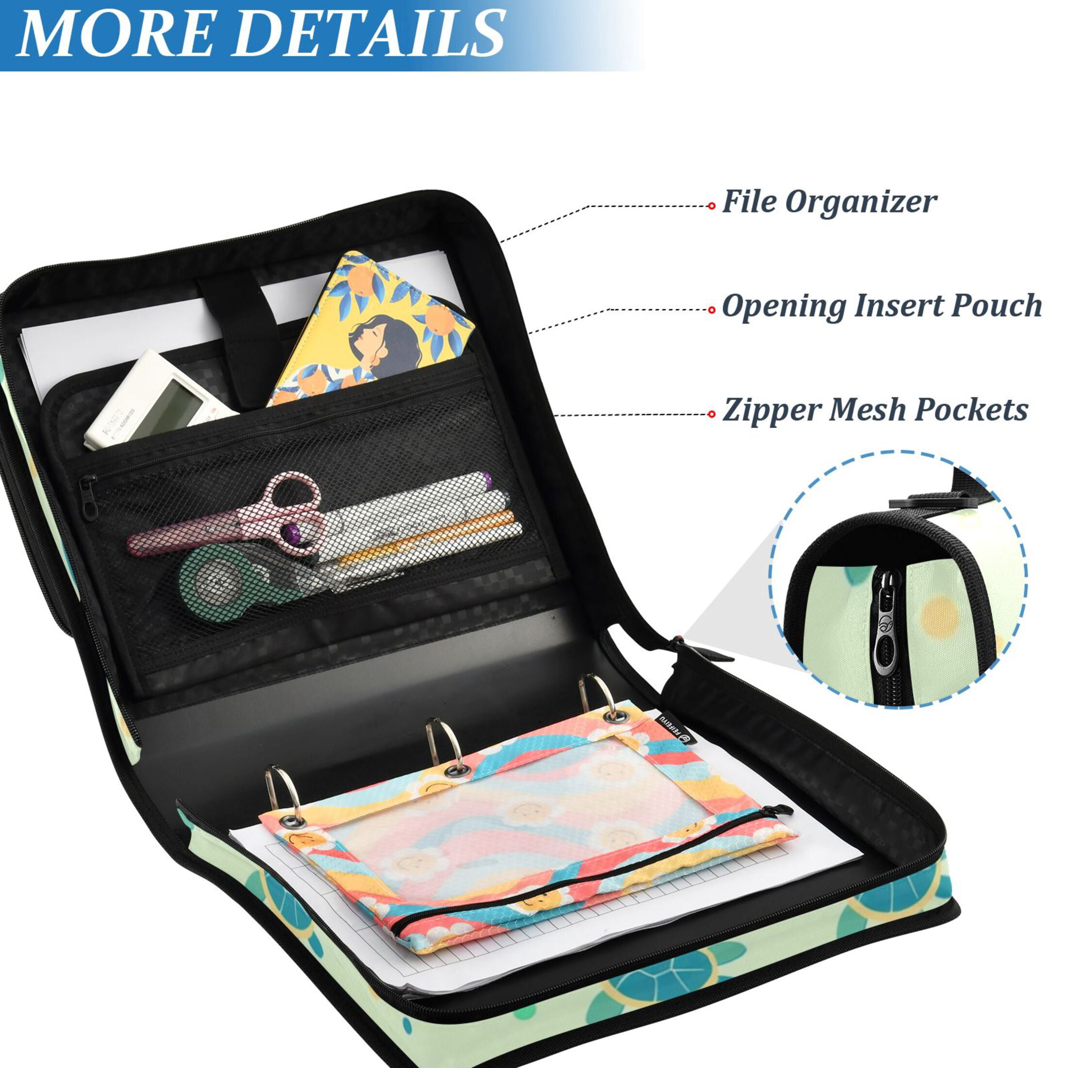 ALAZA Zipper Binder Turtles 3 Ring Trapper Keeper File Folder Organizer Bag