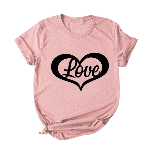 Camisas casuales de manga corta para mujer Tops Blusa con cuello en O con estampado del día de San Valentín Fridja gope1030
