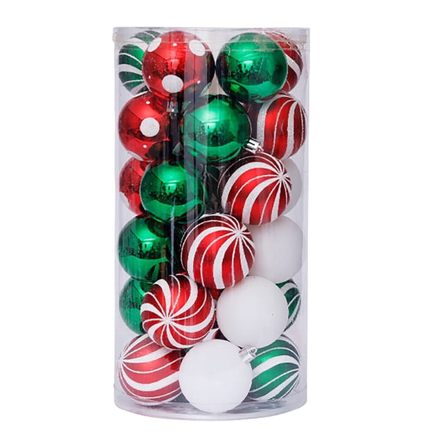 Ounissouiy 30 Uds. Bolas de Navidad de plástico coloridas bolas colgantes decoraciones adornos jardín año fiesta árbol colgante suministros Kits de decoración para fiestas Rojo Verde Blanco